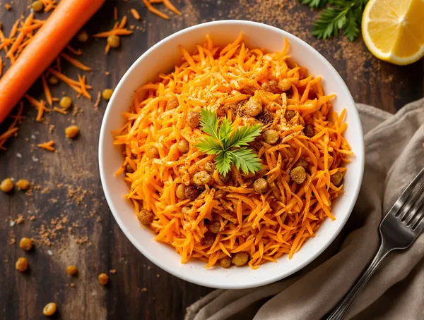 Salată de morcovi rași cu stafide și scorțișoară
