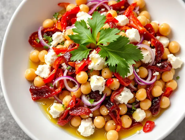 Salată de năut cu roșii uscate și feta
