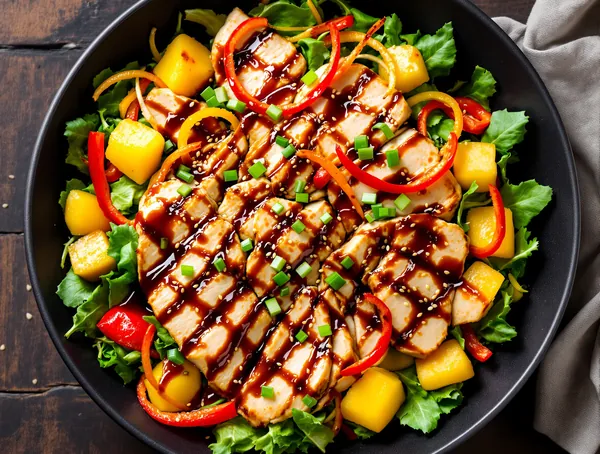 Salată de pui cu ananas, ardei și sos teriyaki