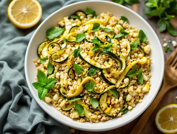 Salată de quinoa cu dovlecel grilat și lămâie