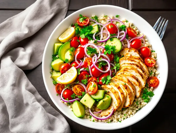 Salată de quinoa cu pui și avocado