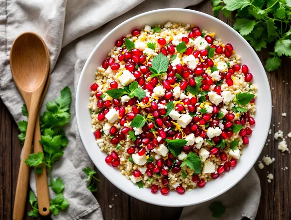 Salată de quinoa cu rodie, mentă și feta