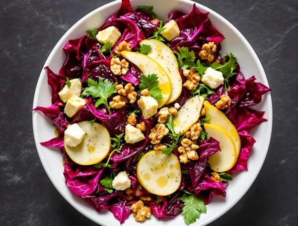 Salată de radicchio cu pere, nuci și brânză taleggio