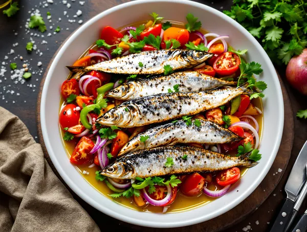 Salată de sardine cu roșii, ardei și pătrunjel