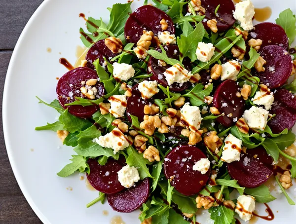 Salată de sfeclă cu nuci, roquefort și rucola