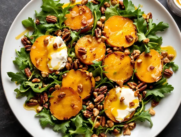 Salată de sfeclă galbenă cu brânză de capră și nuci pecan
