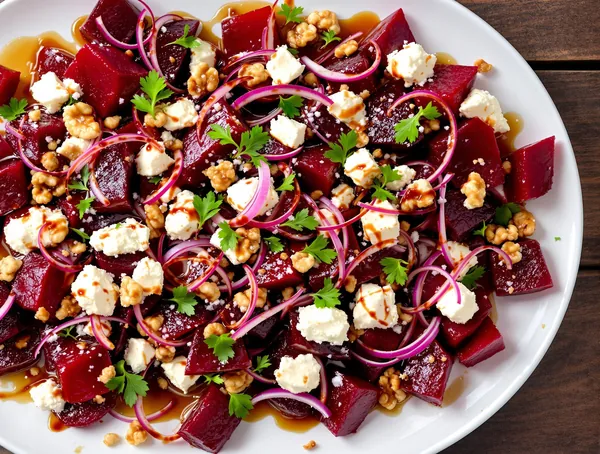 Salată de sfeclă roșie cu nuci și brânză feta