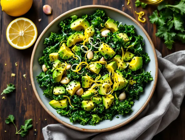 Salată de varză kale cu avocado și semințe de chia