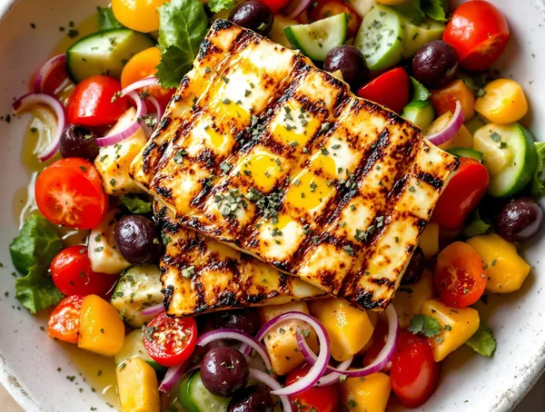 Salată grecească cu halloumi la grătar