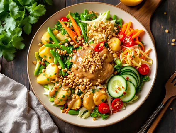 Salată indonesiană gado-gado cu sos de arahide