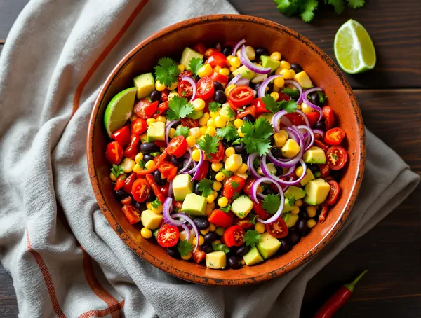Salată mexicană cu fasole neagră și porumb dulce