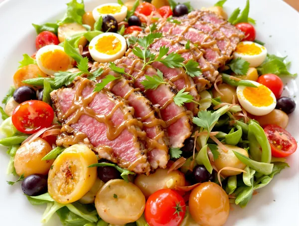 Salată Niçoise cu ton proaspăt și ouă de prepeliță