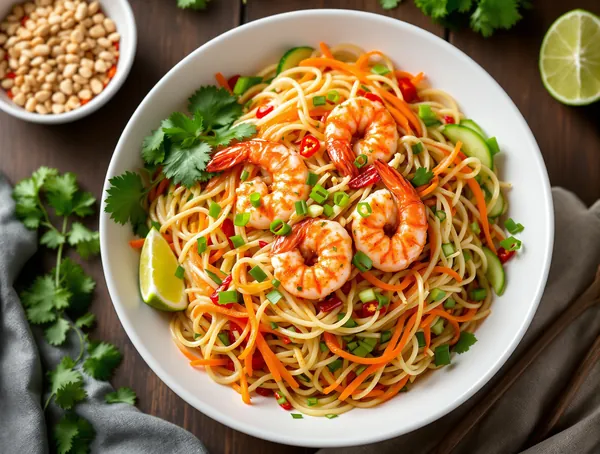 Salată thai cu vermicelli de orez și creveți