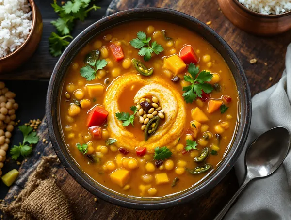 Sambar cu linte și tamarind și tomate