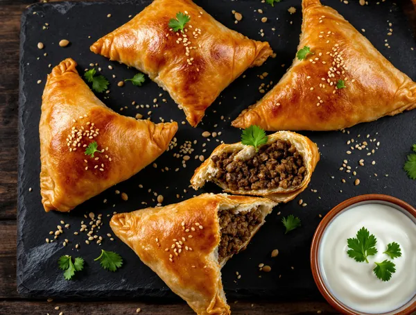 Samsa cu carne de miel în aluat foietaj