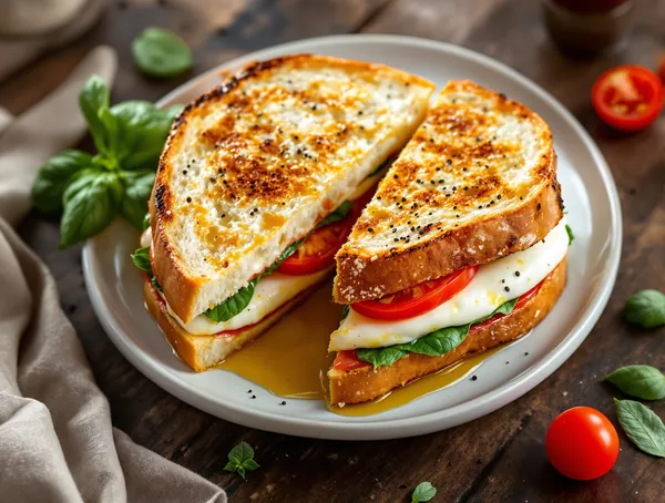 Sandviș cald cu mozzarella și roșii