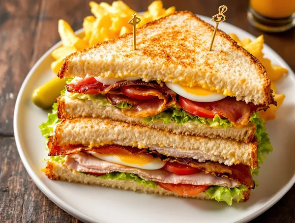Sandviș club cu curcan afumat și bacon