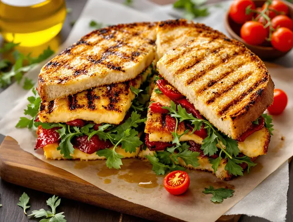 Sandwich cu halloumi prăjit și rucola