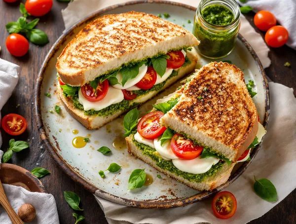 Sandwich cu mozzarella și pesto