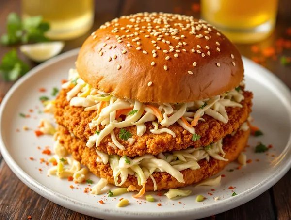 Sandwich cu pui crispy și coleslaw