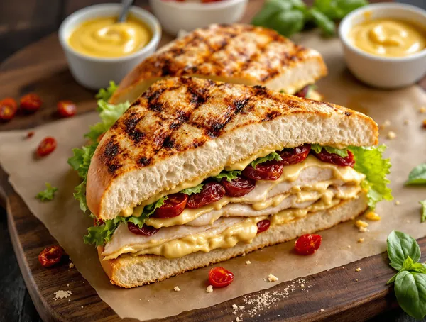 Sandwich cu pui la grătar și roșii uscate