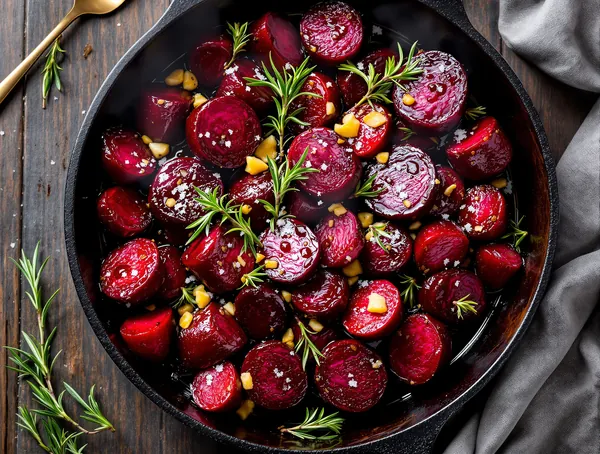 Sfeclă roșie coaptă cu balsamic și rozmarin