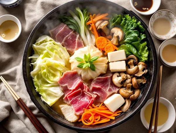 Shabu-shabu cu vită și legume în supă
