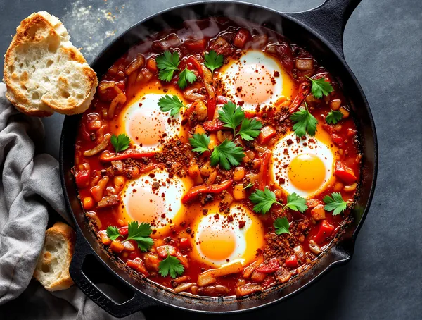 Shakshuka cu ardei roșii și ras el hanout