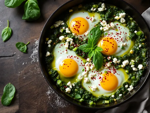 Shakshuka verde cu spanac și feta