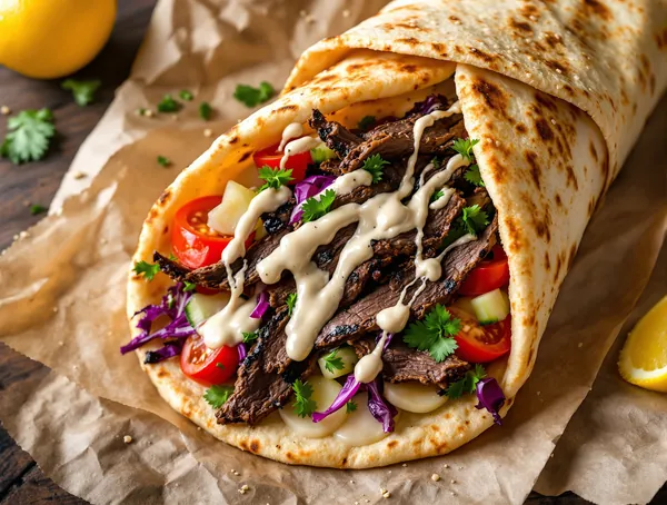 Shawarma de vită cu tahini și legume