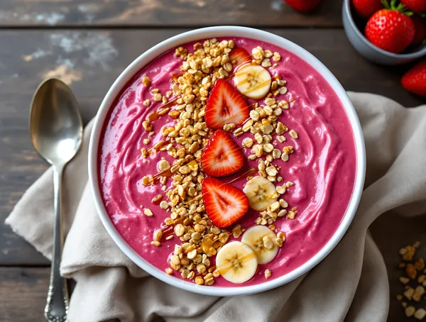 Smoothie Bowl cu Căpșuni și Granola Crocantă