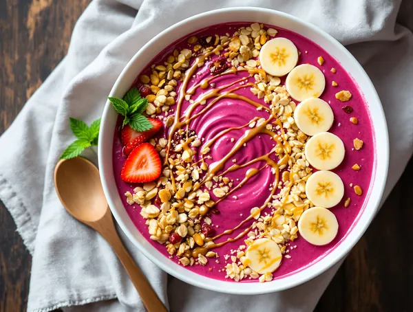 Smoothie bowl cu căpșuni și granola