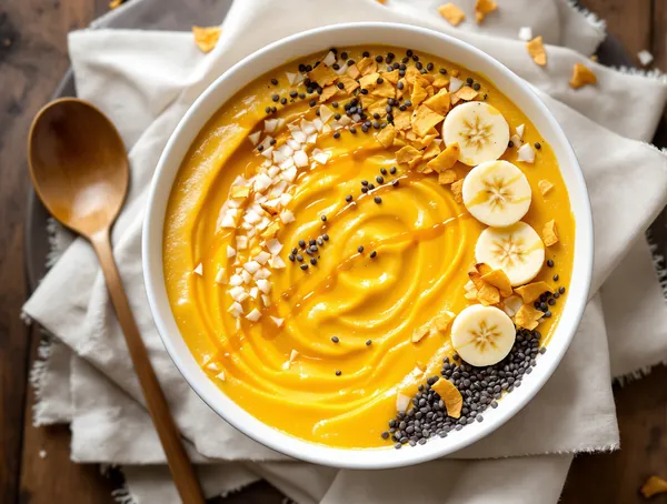Smoothie bowl cu mango și semințe de chia