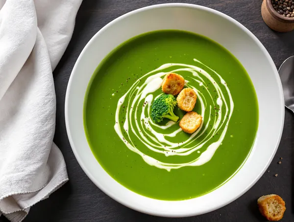 Supă cremă de broccoli cu crutoane din pâine integrală