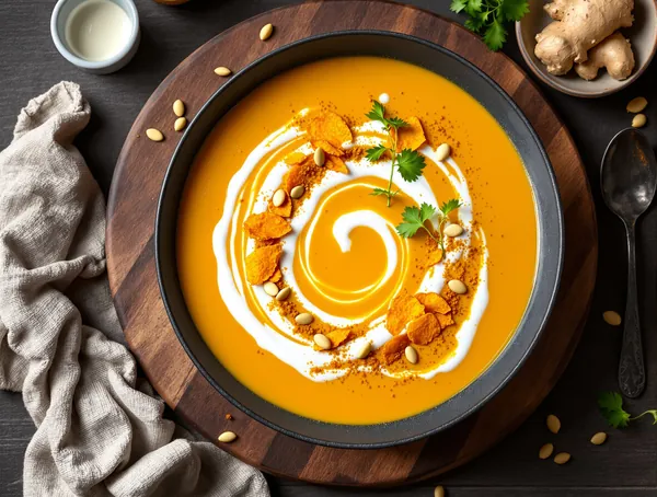 Supă cremă de cartof dulce cu curcuma și cocos