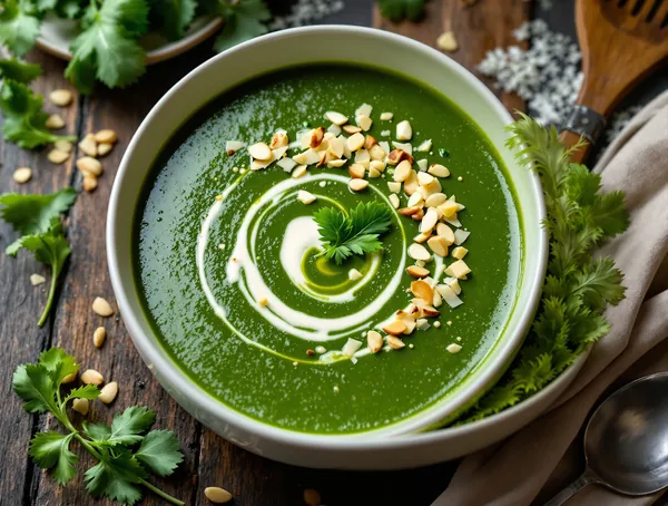 Supă cremă de rucola cu parmezan și migdale prăjite