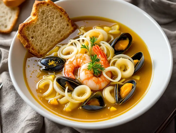 Supă de fructe de mare cu șofran și fennel