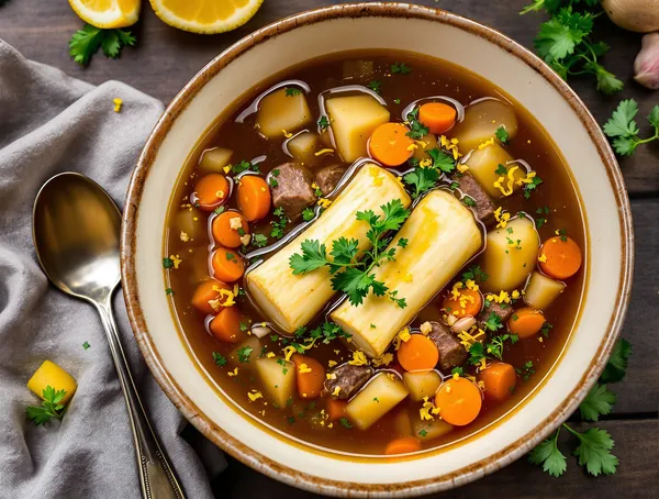 Supă de oase de vită cu măduvă și gremolata