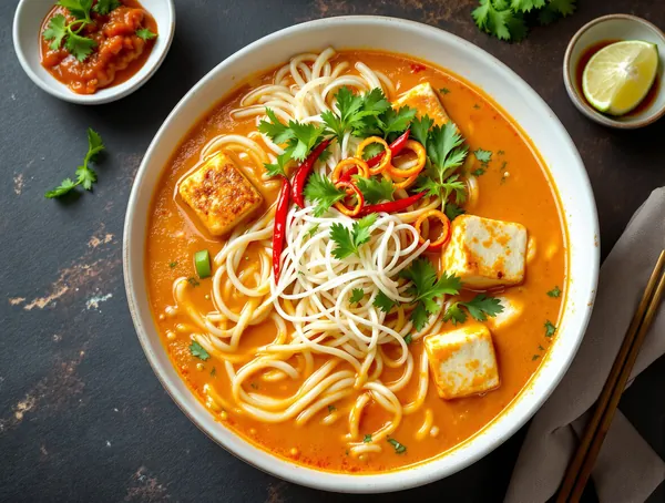 Supa laksa cu tofu și tăiței