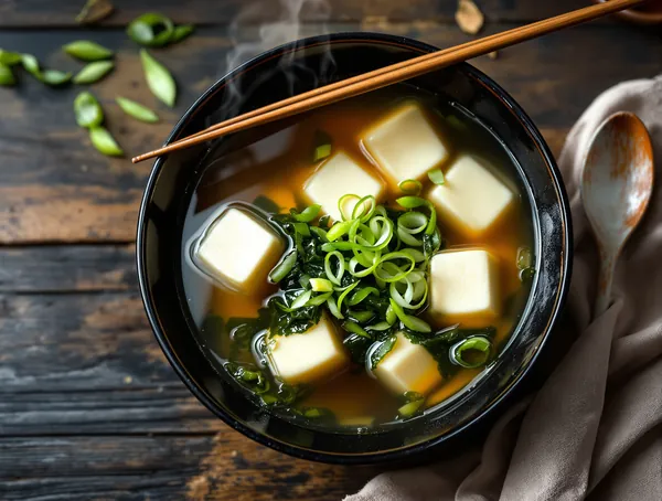 Supă miso cu tofu și alge wakame