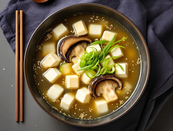Supă miso cu tofu și ciuperci shiitake