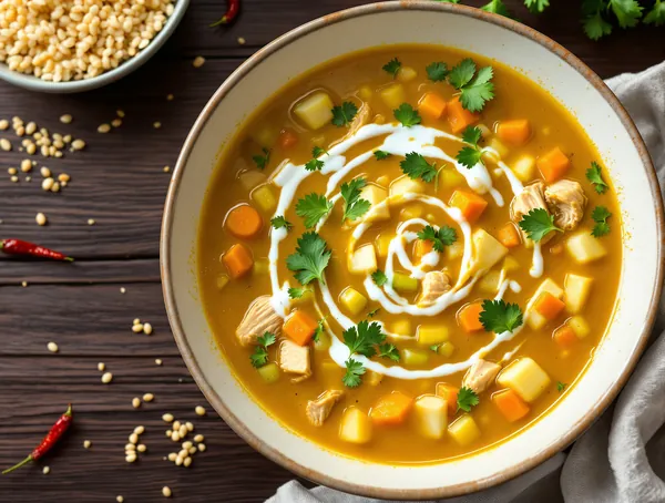 Supă Mulligatawny cu pui și mere