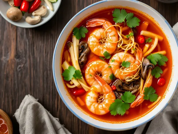 Supa Tom Yum cu creveți și ciuperci
