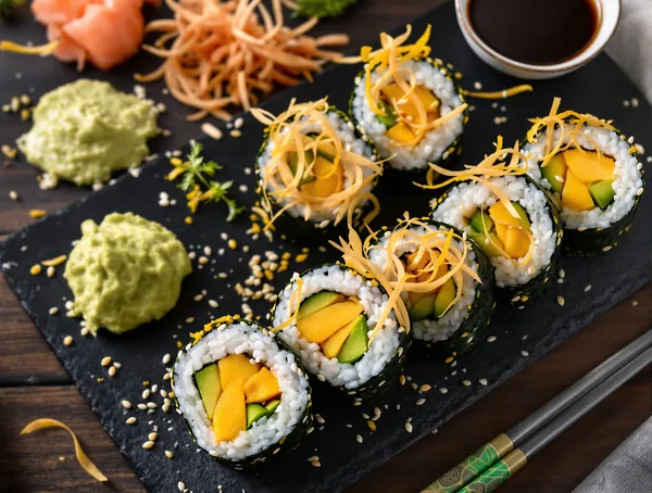 Sushi de post cu avocado și mango