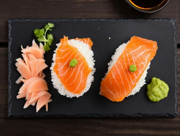 Sushi nigiri cu somon și wasabi