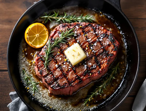 T-bone steak cu rozmarin și lămâie