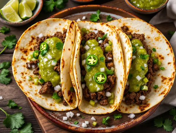 Tacos cu carne de vită și salsa verde