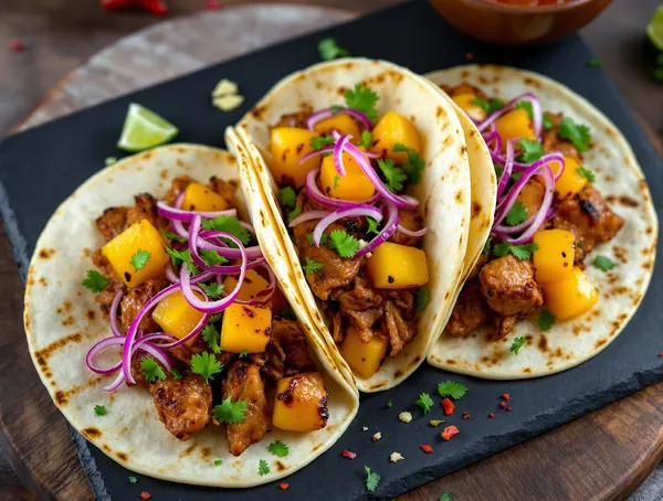 Tacos de porc cu ananas și coriandru