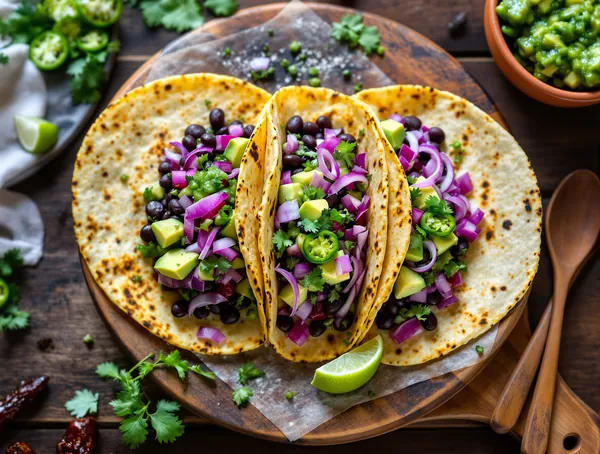 Tacos de post cu fasole neagră și salsa verde
