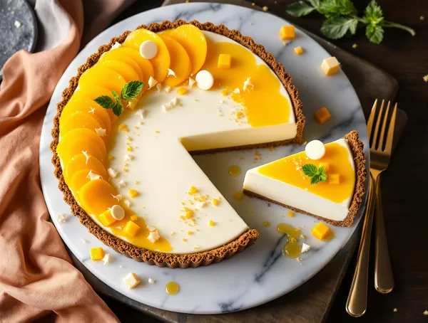 Tartă cu mousse de ciocolată albă și mango